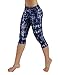 ODODOS by Power Flex Women's Tummy Control Workout Running Printed Capris Yoga Capris Pants With Hidden Pocket ,Indigo, Medium