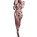 Teresamoon Floral Print Dress Women Autumn Winter Casual Long Sleeve Dress (Coffee, L)