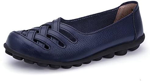 PAGODA Women's Leather Casual Walking Loafers Slip-On Flats Driving Moccasins With Comfy Memory Foam Insole