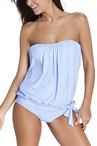 Dokotoo Womens Solid Soft Cup Strapless Tankini With Triangular Briefs Large Sky Blue Dokotoo Womens Solid Soft Cup Strapless Tankini With Triangular Briefs Large Sky Blue