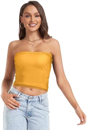 JUZIHAI Orange Solid Color Women's Tube Tops Cute Trendy Strapless