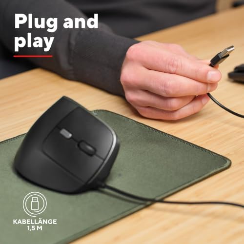Yuno Vertikale Maus, Ergonomische Maus für Rechtshänder, Schwarz
