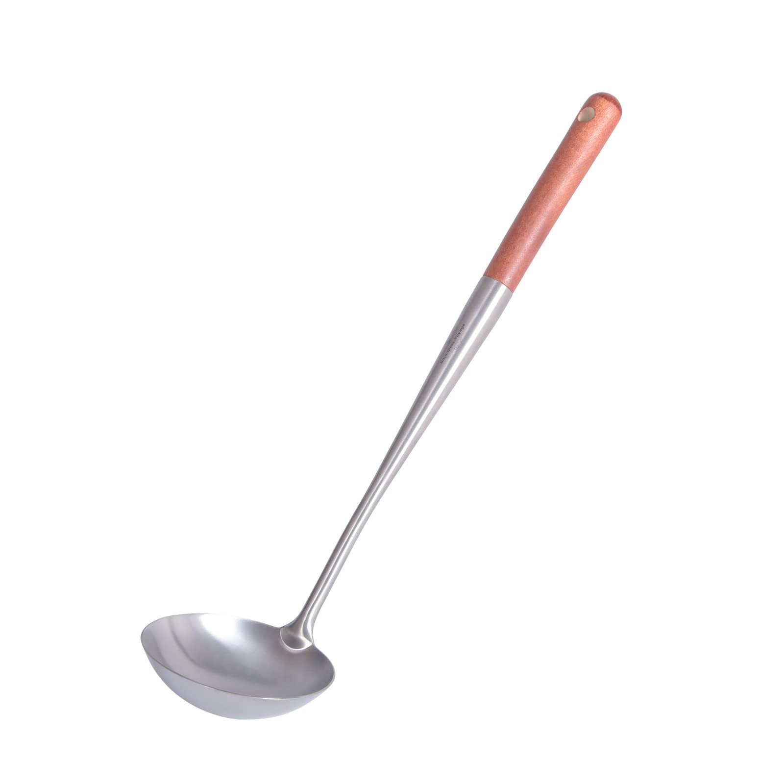 iBasingo Titanium Soup Ladle 40cm Large Durable Rust Proof Soup Ladle Serving Spoon Ladles with Wood Handle Gravy Sauces Cooking Spoon Home Outdoor Camp Kitchen Cooking Tool Metal Cookware Ti5004P