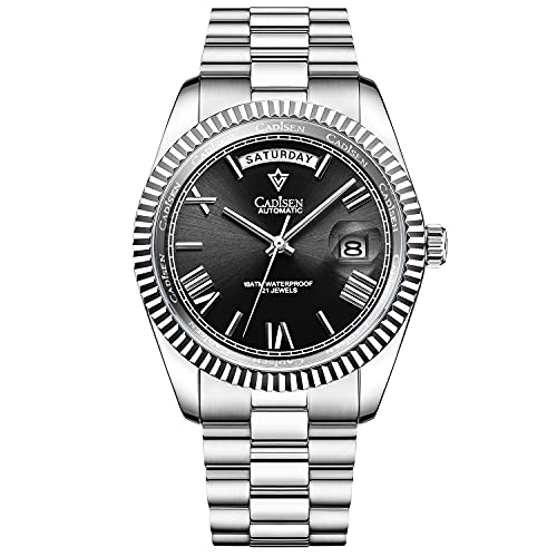 CADISEN Men's Automatic Watch Mechanical Automatic Watch Sapphire Glass and Stainless Steel Bracelet Watch, black, Elegant