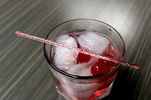 Royer Round Top Stir Sticks, Swizzle Sticks, Drink Stirrers for Valentine's Day, Weddings, Bridal Showers - Crystal With Red Glitter, 6 Inch, Set of 48, Made In USA