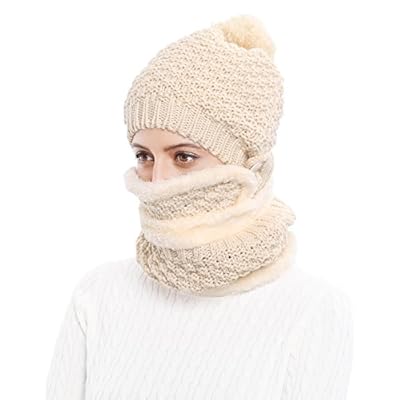 Winter Beanie Hat Scarf and Mask Set 3 Pieces Thick Warm Slouchy Knit Cap Winter Beanie Hat Scarf and Mask Set 3 Pieces Thick Warm Slouchy Knit Cap