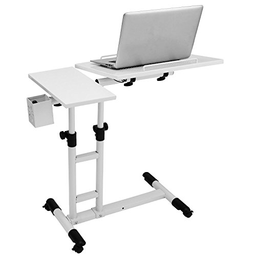 360° Rolling Portable Laptop Table Mobile Desk, Adjustable Height Work Cart Computer Desk Stand Over Sofa Bed Table w/ USB Fan & Pen Container(22.8-37.8'') - Thumbnail 3