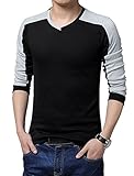 uxcell Men V Neck Long Sleeves Color Block Casual T-Shirt