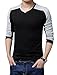 Allegra K Men V Neck Long Sleeves Color Block Casual T-Shirt