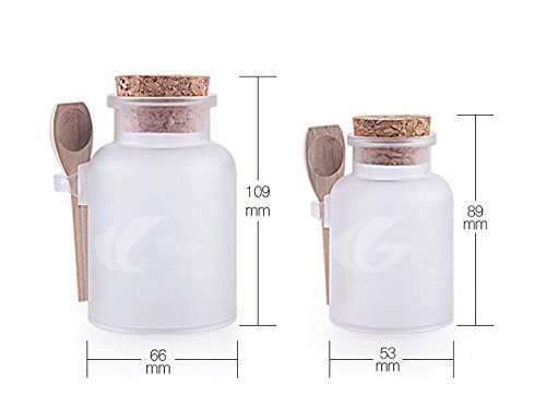 2PCS 100ml/ 200ml Empty Clear Frosted Thick Plastic Bath Salt Seasoning Sauce Jar Container - Dressing Cruet Powder Bottle Pot with Cork Cap and Spoon (200ml/ 6.7oz)