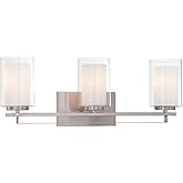 Minka Lavery Wall Light Fixtures 6103-84 Parsons Studio Glass Bath Vanity Lighting, 3 Light, Nickel