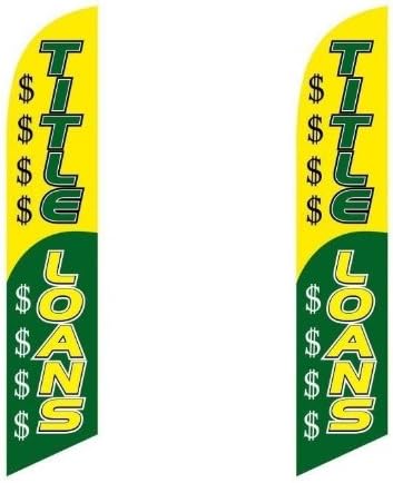 Twin Pack Full Sleeve Swooper Flags TITLE LOANS Yellow Green w $$$ Pics