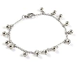 ANBALA Fashion Jewelry Stainless Steel Plated Chain Anklets Ankle Bracelet with Metal Jingle Bells for Women Girls with Adjustable Lobster Clasp[Silver], Mother's Day Gift