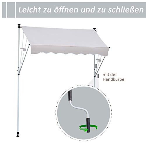 Outsunny Markise Klemmmarkise Sonnenschutz Faltarm Handkurbel Balkon Alu Cremeweiß 3x1,2cm – Bild 4