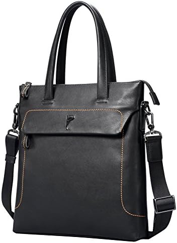 Mens Genuine Cattlehide Leather Big Capacity Business Tote Handbag Straps