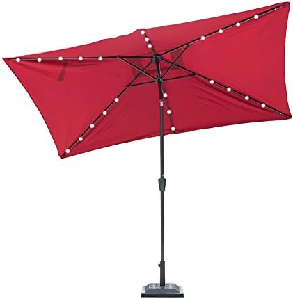 Toucan Outdoor 6.6 by 10 Feet Deluxe Solar 26 LED Lighted Rectangular Patio Umbrella, Tilt and Crank, Burgundy
