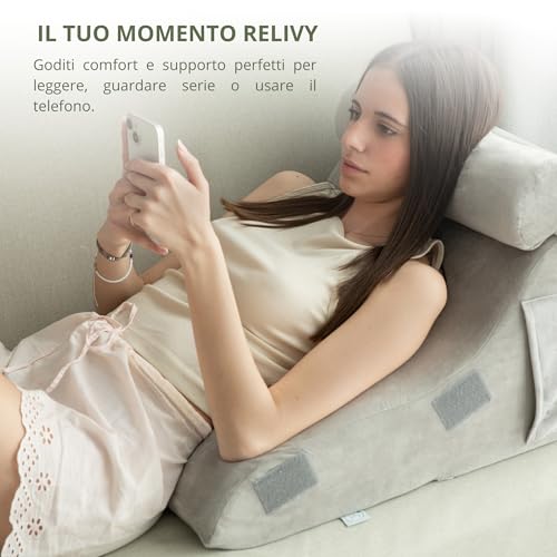 RELIVY - Bed Back Cushion and Reading Pillow | Anti-Reflux Wedge Pillow Adults Ergonomic - Sofa Back Cushion with Washable Cover and Neck Support
