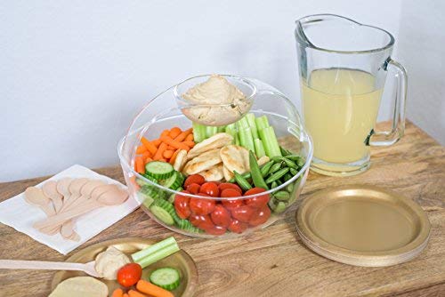 Adorn Crystal Clear Plastic Chips n' Dips Bowl | Salad Bowl | Fruit Bowl | Vegetable Bowl | Removable Arch Dip Cup - Thumbnail 4