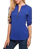 ANGVNS Women Long Sleeve V Neck Printed Chiffon Shirt, Jewelry Blue, XL