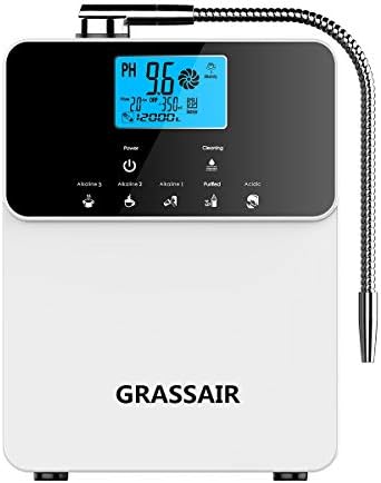 GRASSAIR 12000 Liters Water Ionizer Purifier Machine PH3.5-11 Alkaline Acid 5 Water Settings Auto-Cleaning LCD Touch Water Filter [Energy Class A]