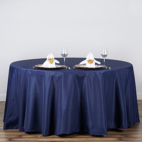 LinenTablecloth 120-Inch Round Polyester Tablecloth Navy Blue