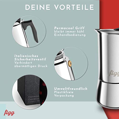 figg Espressokocher Induktion geeignet - Edelstahl - Espressokanne 4-6 Tassen Espresso - 170-235 ml Kaffeekocher mit… – Bild 3