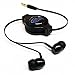 Tera Grand RETA-WV02B Retractable In-Ear Stereo Headphone, 4' - New & Improved 2017 Model