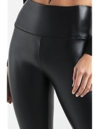 Leggings de piel sintética de talle alto para dama y niña, color negro