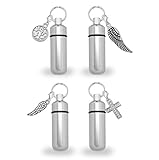 4 Silver Cremation Funeral Keepsake Memorial Vial Urn Key Chains Includes Photo Memorial Necklace and Resizing Software