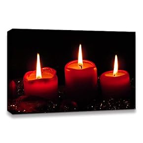 Canvas Wall Art Christmas Candles for Celebration Painting Artwork for Home Prints Framed - 12x18 inches