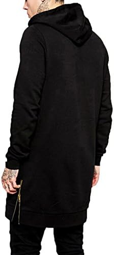 JannyBally Hispter Men Hip Hop Hoodie Long Casual Longline Long Zipper Sweatshirt