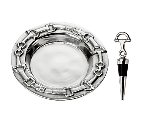 Arthur Court Designs Aluminum 6" diameter Equestrian Horse Bit Wine Coaster and Stopper Set