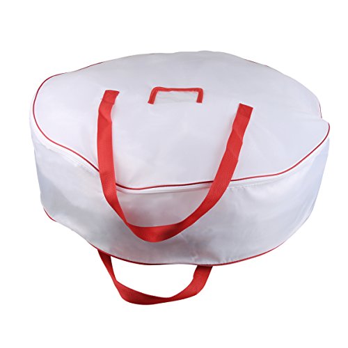 Christmas Wreath Storage Bag - Xmas Large Wreath Container - Reinforced Wide Handle and Double Sleek Zipper - Heavy Duty Protect Your Holiday Advent, Garland, Party Decorations and Ornaments 30",White