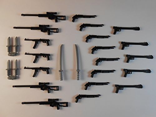 OnQbricks Guns for Lego Minifigures. Lot of 26. New!! Sniper Rifle Shotgun Star Wars Swords Batman Lightsabers Storm Trooper Weapons
