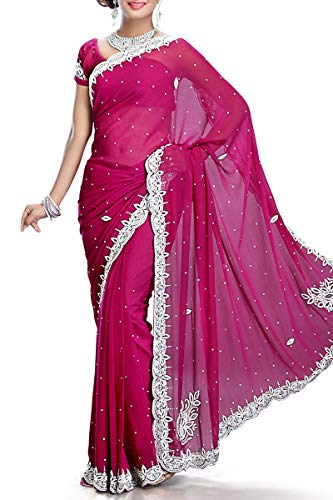 VinHem Fashion Exclusive Indian Ethnic Wear Designer Magenta Chiffon Saree with Stone Work