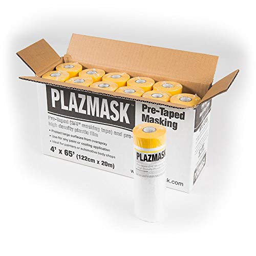 PlazMask Pre-Taped Masking Film, 4-Feet X 65-Feet, 12-Pack