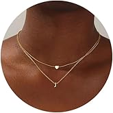 MOMOL 18K Gold Plated Stainless Steel Layered Heart Initial Necklace Personalized Tiny Letter Choker Necklace Monogram Name Necklace for Women