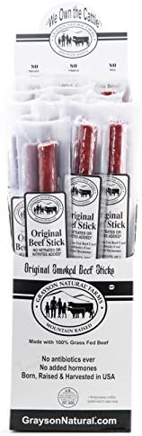 Grayson Farm 100% Grass Fed Beef Sticks, 20 Pack Original Flavor – Direct from Farm, Grass Finished, No Hormones, No Antibiotics, No Nitrates, Gluten Free, No MSG