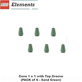 Lego Parts: Cone 1 x 1 with Top Groove (PACK of 6 - Sand Green)