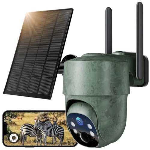 WOLFANG 4G LTE Cellular Security Camera Outdoor Solar, 2.5K HD PTZ Wildlife Camera Wireless, Trail Camera with Night Vision, PIR Motion Detection, 0.2s Trigger Time, Waterproof IP66, with 8400mAh