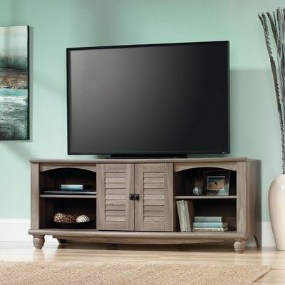 Freestanding TV Stand For 60" TV With Cabinets And Adjustable Open Shelves, Includes Cable Management Holes, Completed In Salt Oak Wood Finish, Ideal Media Storage In Your Living Room Or Master Suite