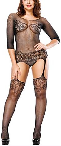 BECHARNY Women Shiny Sheer Tights Fishnet Lingerie Crotchless Bodystocking Net Underwear