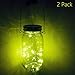 Solar Mason Jar Fireflies Jar Lights, 2-Pack Large Size Clear Mason Jar Build-in 20 LEDs Yellow-Green Fluorescence Fairy Firefly Led String Lights, Remote 8 Modes Flicker/Twinkle Lamp