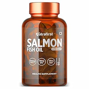 Nutrafirst Salmon Fish Oil Capsules with Omega-3 (1000mg), EPA (180mg) & DHA (120mg) for Healthy Heart, Brain, Eyes…