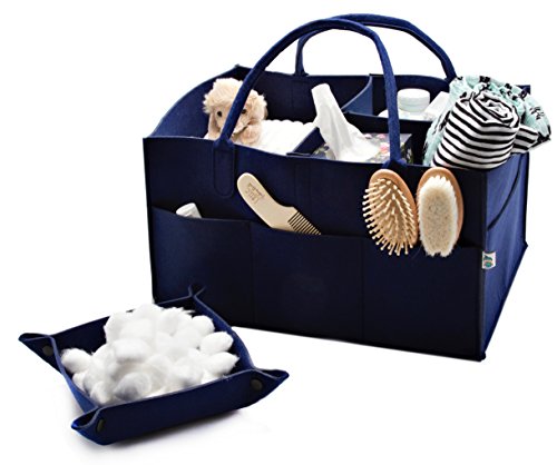 Little Tinkers World Baby Diaper Caddy & Extra Large Organizer For Diapers, Wipes & Nursery Storage Bin – Unisex design - Navy