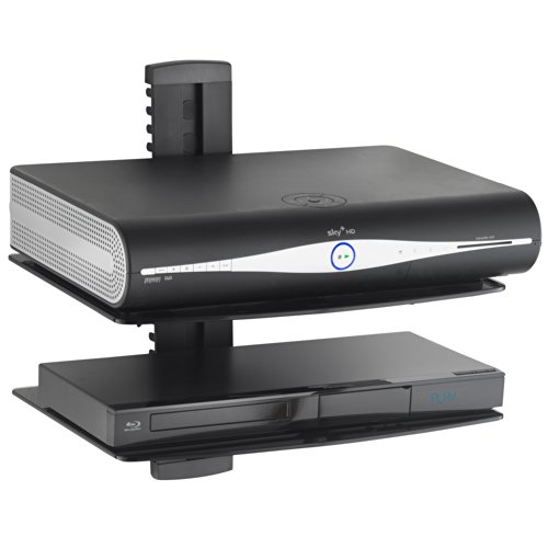 VonHaus 2-tier Floating Black Shelves with Flat Black Wall Mount Bracket and Strengthened Tempered Black Glass | for DVD Player, Sky/Virgin Box/Cable Boxes, Games Consoles, TV Accessories, Speakers