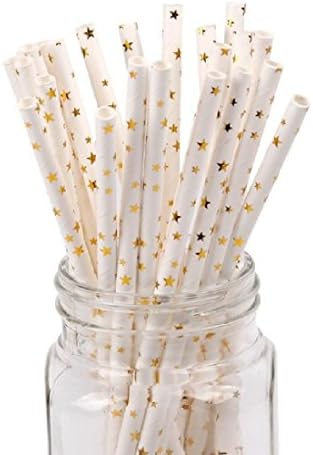 50pcs Gold Paper Drinking Straw striped Paper straws Star Pattern Straws