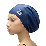SOUL CAP XL - Extra Large Swimming Cap - Designed for Long Hair, Dreadlocks, Weaves, Hair Extensions, Braids, Curls & Afros - Women & Men - Premium Silicone (Navy)