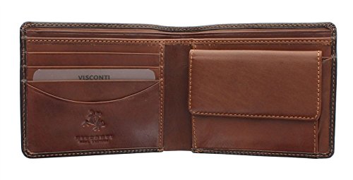 Visconti TR-30 Leather Classic Bifold Wallet with Coin Purse made of Veg Tan Leather (Brown/Tan)