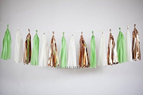 Apple Green Tassel Garland, Apple Green Garland, Apple Green Ivory Bronze Tassel Garland, Green Party Banner, Green Baby Shower, Green Birthday Garland, Green Tissue Tassels